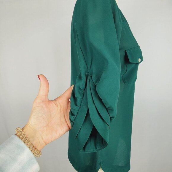 Angie Womens Sheer Tunic Blouse Small Green Career Ethereal Layer Goblin… - Picture 6 of 16